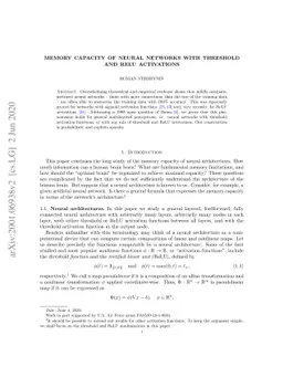 Memory capacity of neural networks with threshold and ReLU activations