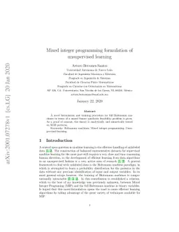 Mixed integer programming formulation of unsupervised learning