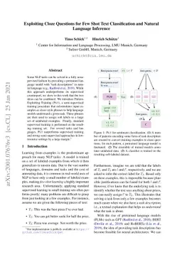 Exploiting Cloze Questions for Few Shot Text Classification and Natural
  Language Inference