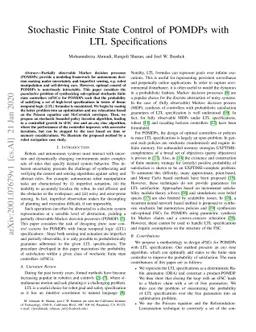 Stochastic Finite State Control of POMDPs with LTL Specifications