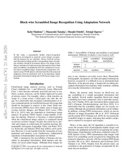 Block-wise Scrambled Image Recognition Using Adaptation Network