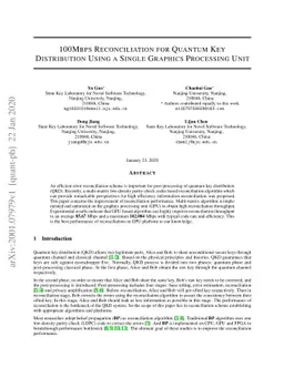 100Mbps Reconciliation for Quantum Key Distribution Using a Single
  Graphics Processing Unit