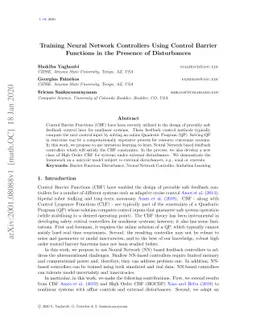 Training Neural Network Controllers Using Control Barrier Functions in
  the Presence of Disturbances