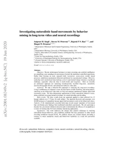 Investigating naturalistic hand movements by behavior mining in
  long-term video and neural recordings