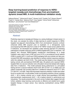 Deep learning-based prediction of response to HER2-targeted neoadjuvant
  chemotherapy from pre-treatment dynamic breast MRI: A multi-institutional
  validation study