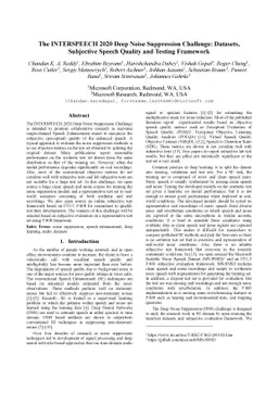 The INTERSPEECH 2020 Deep Noise Suppression Challenge: Datasets,
  Subjective Speech Quality and Testing Framework