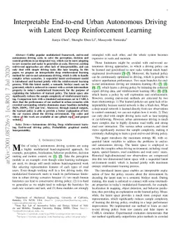 Interpretable End-to-end Urban Autonomous Driving with Latent Deep
  Reinforcement Learning