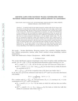 Arcsine laws for random walks generated from random permutations with
  applications to genomics