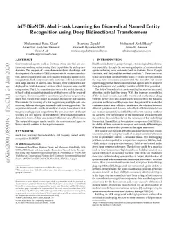 MT-BioNER: Multi-task Learning for Biomedical Named Entity Recognition
  using Deep Bidirectional Transformers