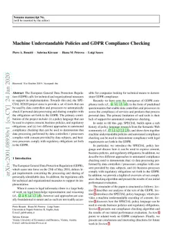 Machine Understandable Policies and GDPR Compliance Checking