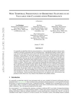 Why Temporal Persistence of Biometric Features is so Valuable for
  Classification Performance