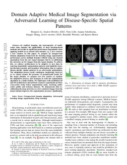 Domain Adaptive Medical Image Segmentation via Adversarial Learning of
  Disease-Specific Spatial Patterns