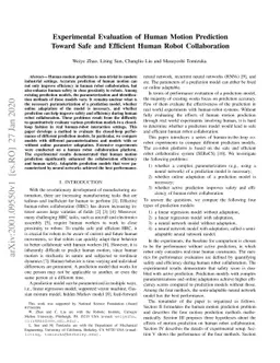 Experimental Evaluation of Human Motion Prediction: Toward Safe and
  Efficient Human Robot Collaboration