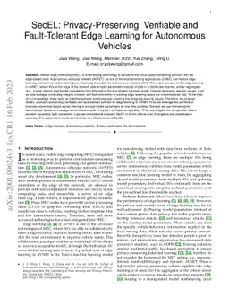 SecEL: Privacy-Preserving, Verifiable and Fault-Tolerant Edge Learning
  for Autonomous Vehicles