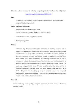 Estimation of high frequency nutrient concentrations from water quality
  surrogates using machine learning methods