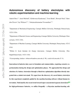 Autonomous discovery of battery electrolytes with robotic
  experimentation and machine-learning
