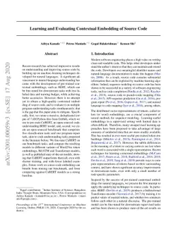 Learning and Evaluating Contextual Embedding of Source Code