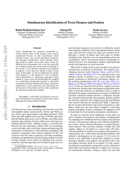 Simultaneous Identification of Tweet Purpose and Position