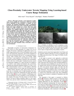 Close-Proximity Underwater Terrain Mapping Using Learning-based Coarse
  Range Estimation