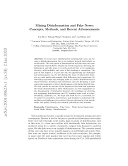 Mining Disinformation and Fake News: Concepts, Methods, and Recent
  Advancements