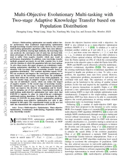 A Two stage Adaptive Knowledge Transfer Evolutionary Multi-tasking Based
  on Population Distribution for Multi/Many-Objective Optimization