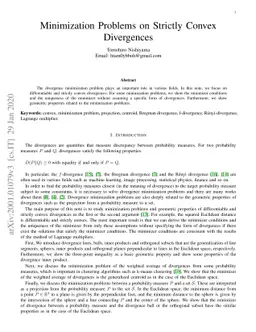 Minimization Problems on Strictly Convex Divergences