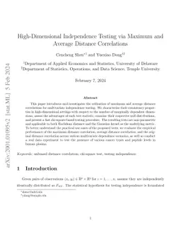 High-Dimensional Independence Testing via Maximum and Average Distance Correlations
