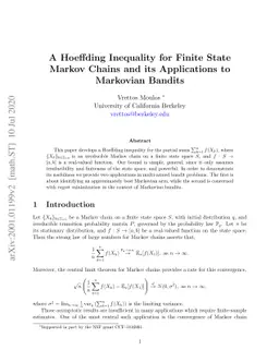 A Hoeffding Inequality for Finite State Markov Chains and its
  Applications to Markovian Bandits