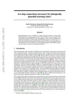 Are skip connections necessary for biologically plausible learning
  rules?