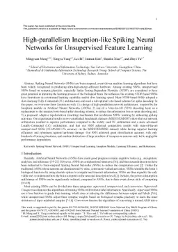 High-parallelism Inception-like Spiking Neural Networks for Unsupervised
  Feature Learning
