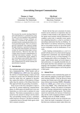 Generalizing Emergent Communication