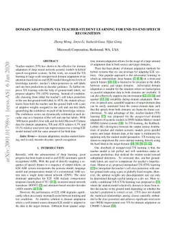 Domain Adaptation via Teacher-Student Learning for End-to-End Speech
  Recognition