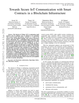 Towards Secure IoT Communication with Smart Contracts in a Blockchain
  Infrastructure