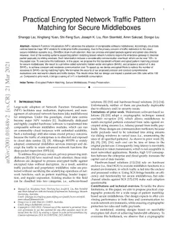 Towards Practical Encrypted Network Traffic Pattern Matching for Secure
  Middleboxes