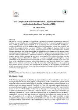 Text Complexity Classification Based on Linguistic Information:
  Application to Intelligent Tutoring of ESL