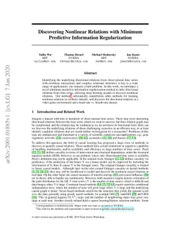 Discovering Nonlinear Relations with Minimum Predictive Information
  Regularization