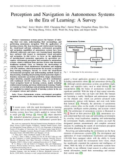 Perception and Navigation in Autonomous Systems in the Era of Learning:
  A Survey