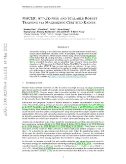 MACER: Attack-free and Scalable Robust Training via Maximizing Certified
  Radius