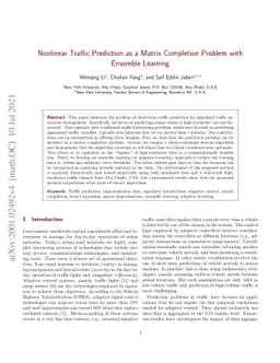 Nonlinear Traffic Prediction as a Matrix Completion Problem with
  Ensemble Learning