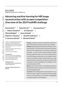 Advancing machine learning for MR image reconstruction with an open
  competition: Overview of the 2019 fastMRI challenge
