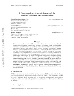 A Correspondence Analysis Framework for Author-Conference
  Recommendations