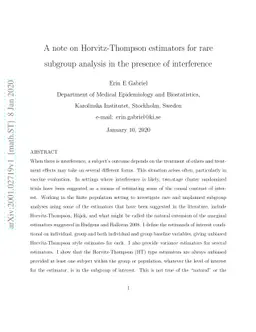A note on Horvitz-Thompson estimators for rare subgroup analysis in the
  presence of interference