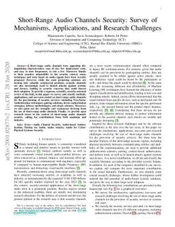 Short-Range Audio Channels Security: Survey of Mechanisms, Applications,
  and Research Challenges