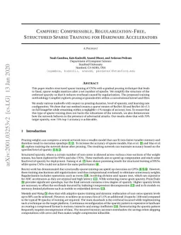 Campfire: Compressible, Regularization-Free, Structured Sparse Training
  for Hardware Accelerators