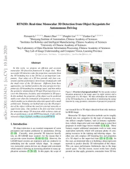 RTM3D: Real-time Monocular 3D Detection from Object Keypoints for
  Autonomous Driving