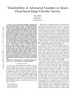Transferability of Adversarial Examples to Attack Cloud-based Image
  Classifier Service