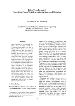 PatentTransformer-2: Controlling Patent Text Generation by Structural
  Metadata