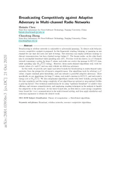 Broadcasting Competitively against Adaptive Adversary in Multi-channel
  Radio Networks