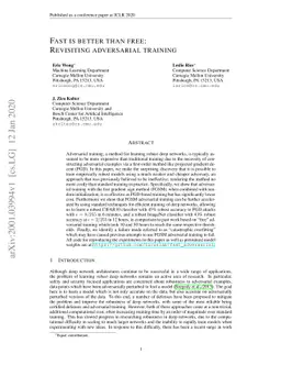 Fast is better than free: Revisiting adversarial training
