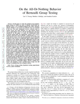 On the All-Or-Nothing Behavior of Bernoulli Group Testing